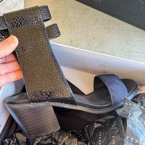 Black Textured Block Heel Sandals